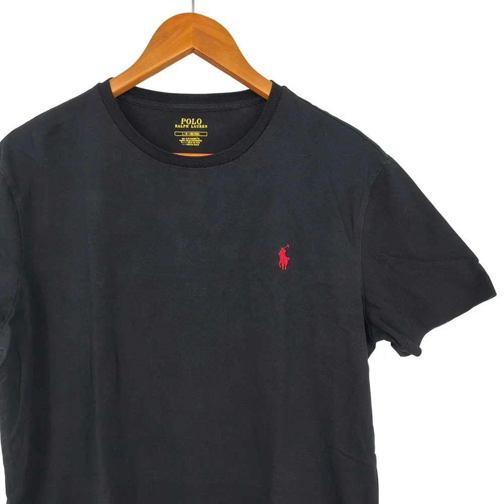 Polo Ralph Lauren Black T-Shirt Men Large Short Sleeve Red Pony Logo Crew Neck